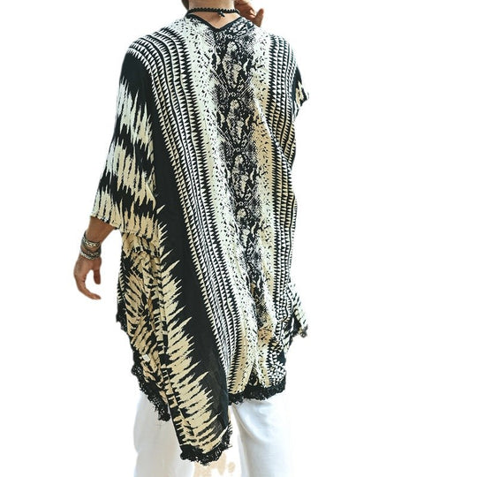 Herren Leichter Ethno-Strandkaftan mit V-Ausschnitt und Fransen Shop Nory