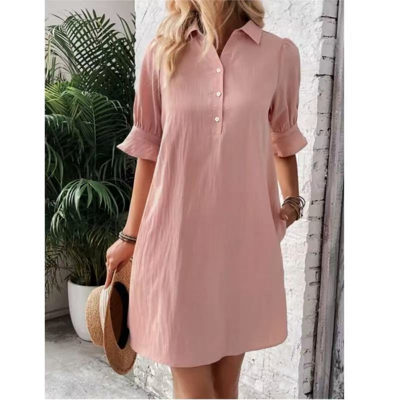 Damen lässiges Hemdkleid mit kurzen Ärmeln und praktischen Taschen