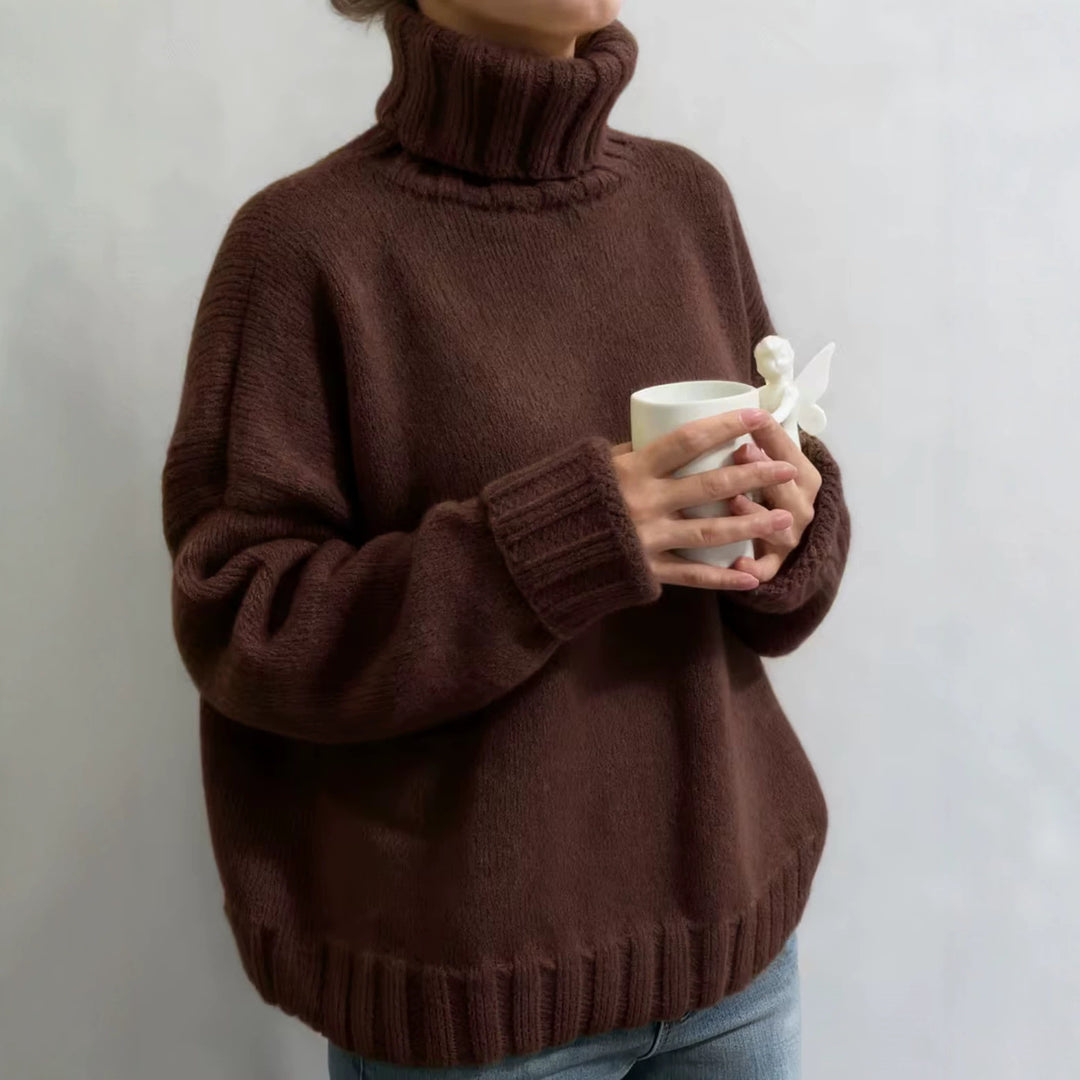 Damen Oversize-Rollkragenpullover im Fluffy-Mix mit breiten gerippten Bündchen Shop Nory