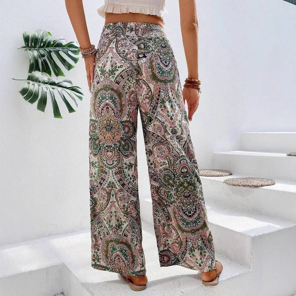 Damen weite Palazzo-Hose mit elastischem Bund und paisley Muster