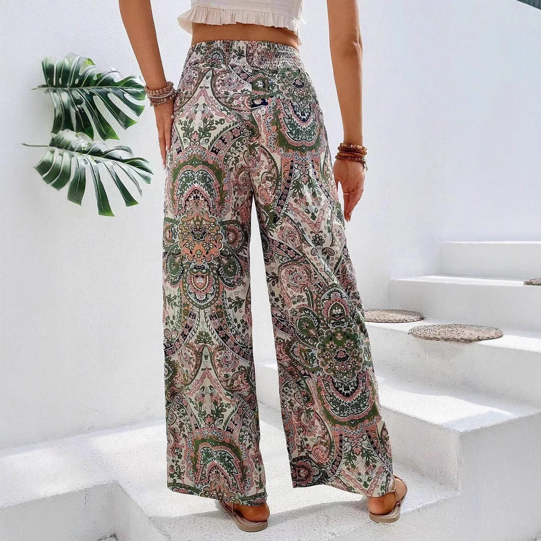 Damen weite Palazzo-Hose mit elastischem Bund und paisley Muster
