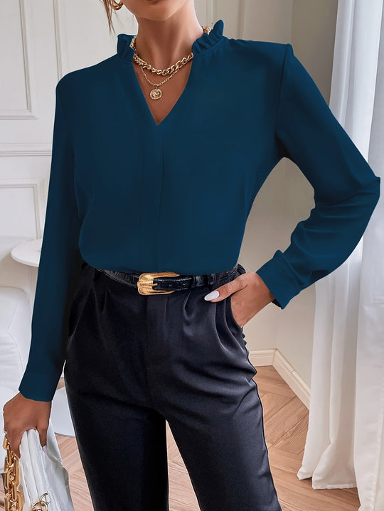 Damen Bluse mit eleganter Rüschendetail und modernem V-Ausschnitt Shopnory