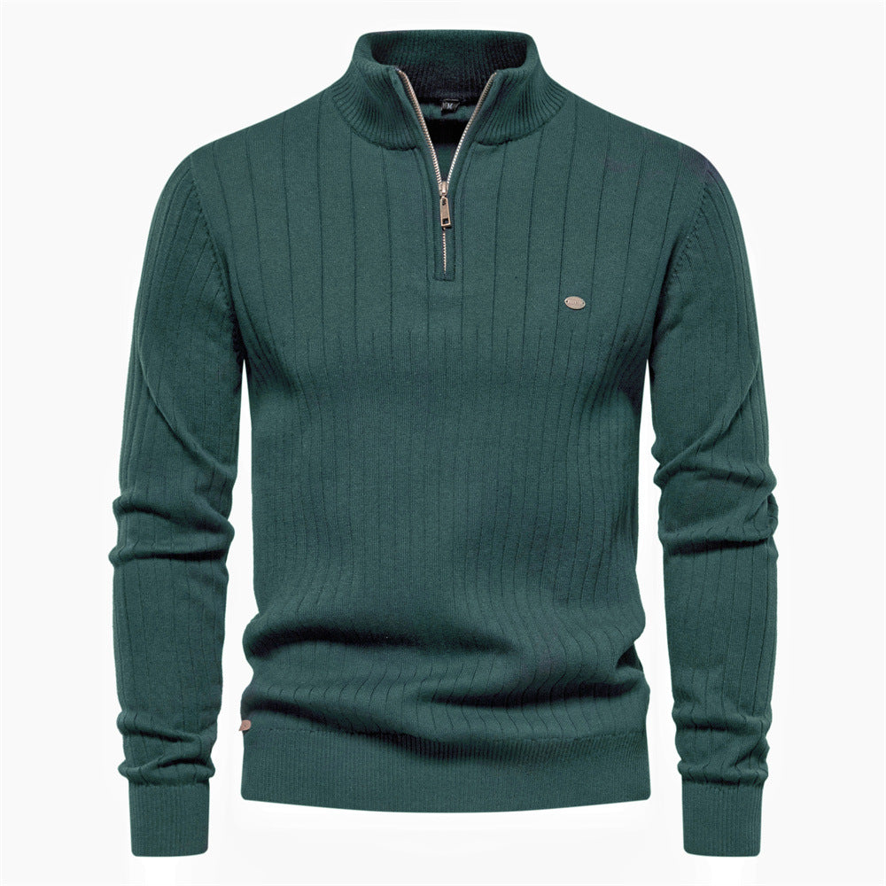 Herren Pullover mit halbem Reißverschluss und Rippstruktur
