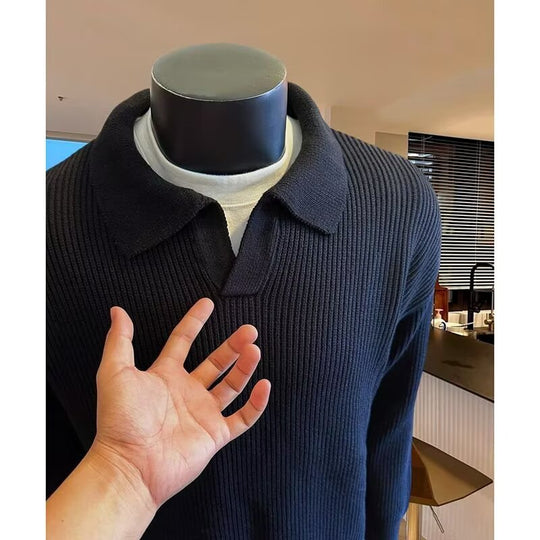 Herren Struktur-Strickpullover mit Polokragen und V‑Schlitz Shop Nory
