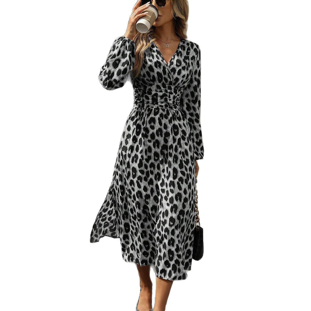 Damen Midi-Kleid mit Wickeloptik und Tiermotiv