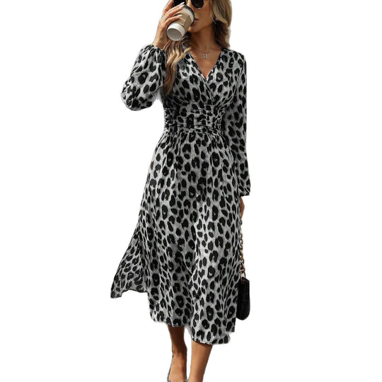 Damen Midi-Kleid mit Wickeloptik und Tiermotiv