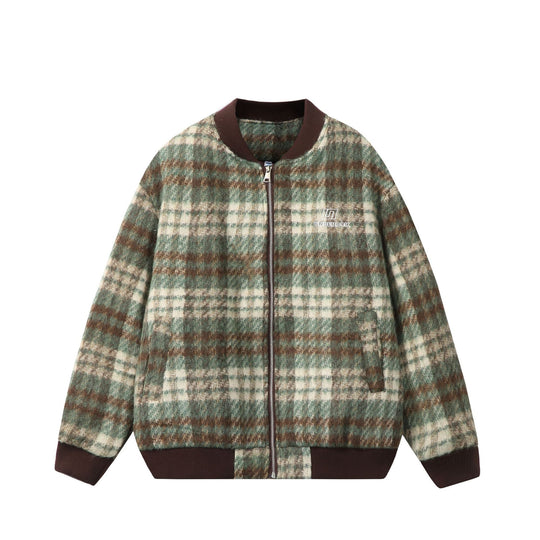 Unisex Kurzer kastig geschnittener Wollmix‑Bomber mit Karomuster und Rippenbund Shop Nory