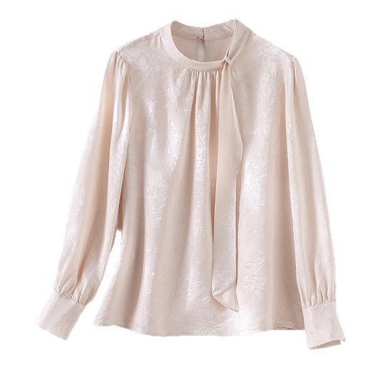 Damen Elegante Satin-Bluse mit Schluppe und feiner Jacquard-Struktur Shop Nory