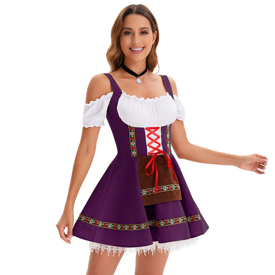 Damen nan traditionelles Oktoberfest Dirndl Minikleid mit Schnürung und abnehmbarer Schürze Shop Nory
