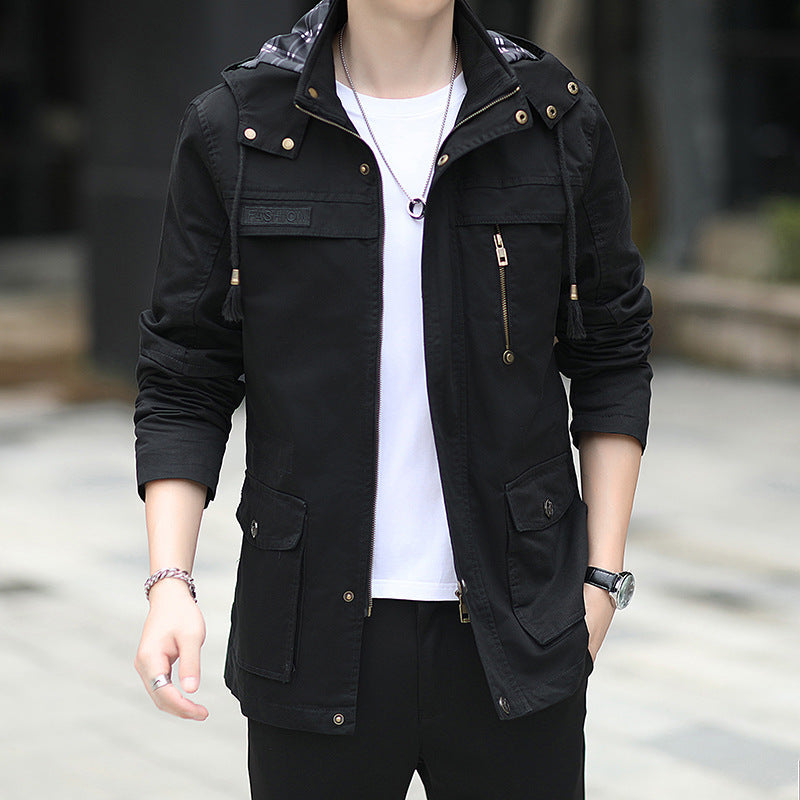 Herren leichter Canvas-Parka im Field-Style mit Kapuze und Multifunktions-Taschen Shop Nory