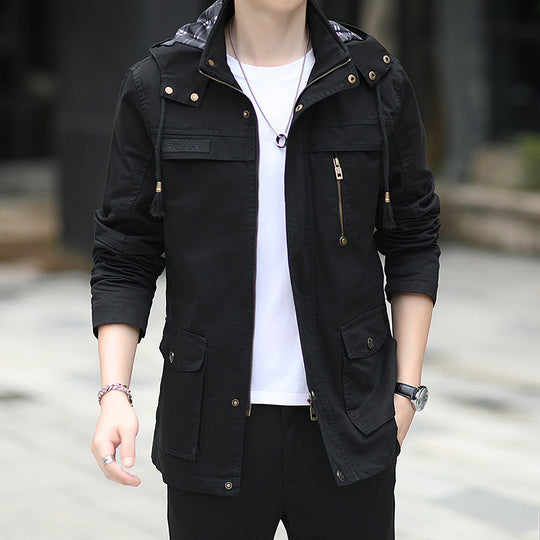 Herren leichter Canvas-Parka im Field-Style mit Kapuze und Multifunktions-Taschen Shop Nory
