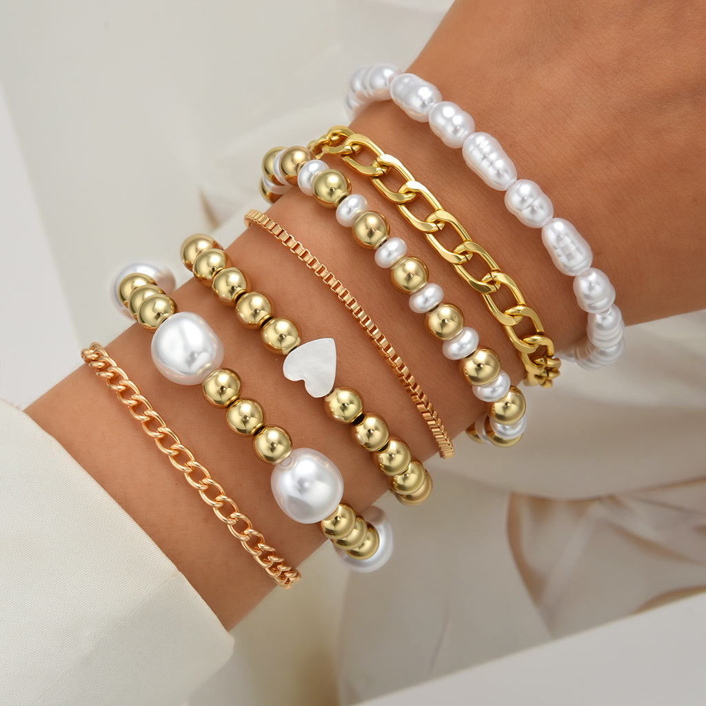 Damen Armband-Set mit eleganten und geflochtenen Perlen sowie glänzenden Akzenten Shop Nory