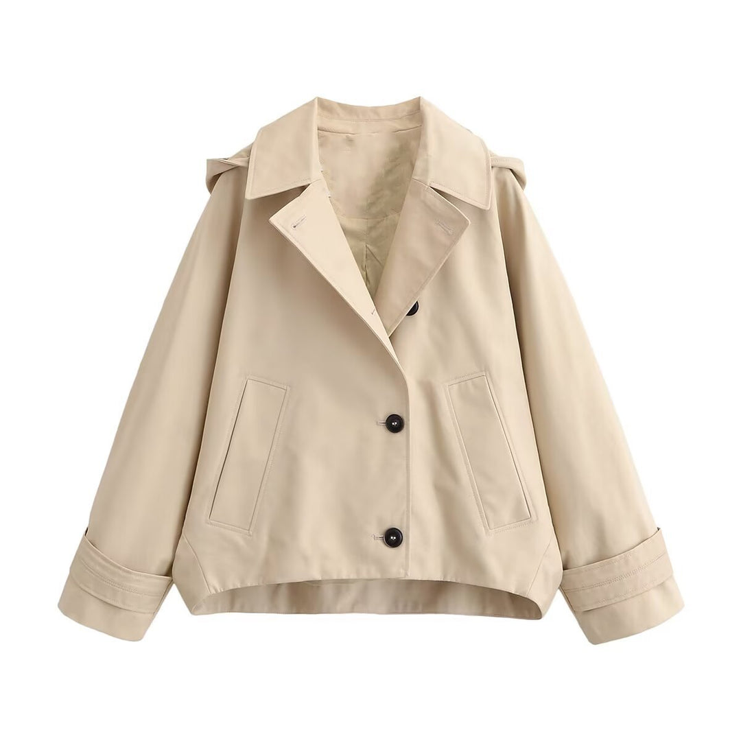 Damen Kurze Oversize-Trenchjacke mit Umlegekragen und Schulterklappen Shop Nory