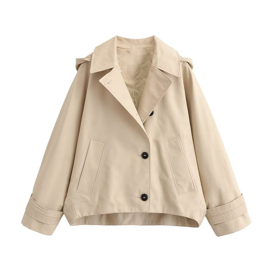 Damen Kurze Oversize-Trenchjacke mit Umlegekragen und Schulterklappen Shop Nory
