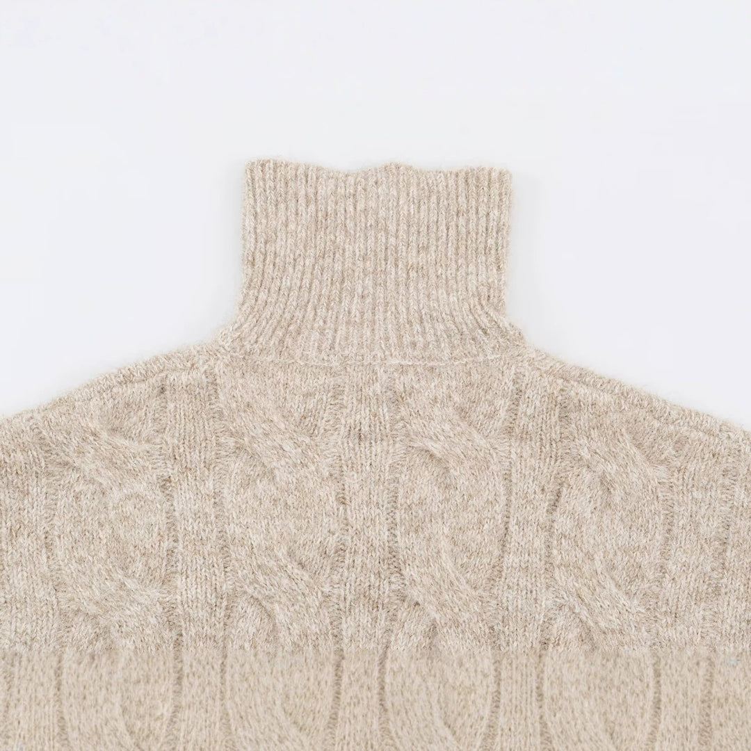 Damen Grobgestrickter Longpullover mit Zopfmuster und halbhohem Reißverschlusskragen Shop Nory
