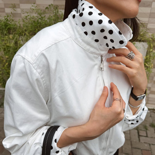 Damen leichte Bomberjacke mit Stehkragen und gepunktetem Innenfutter Shop Nory