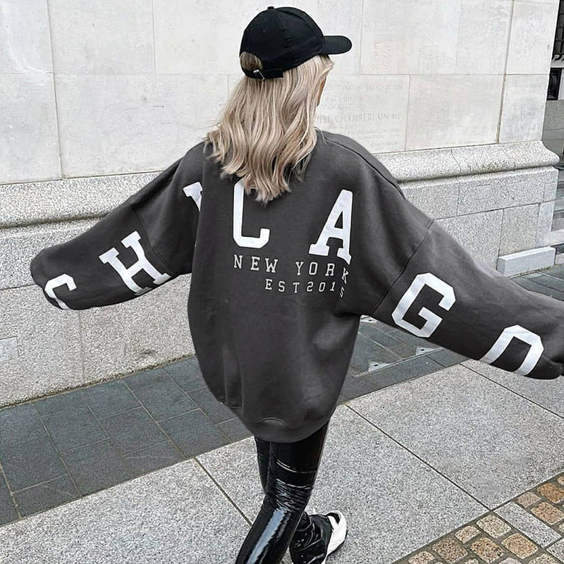 Damen Oversize-Sweatshirt mit College-Print und Raglanärmeln Shop Nory
