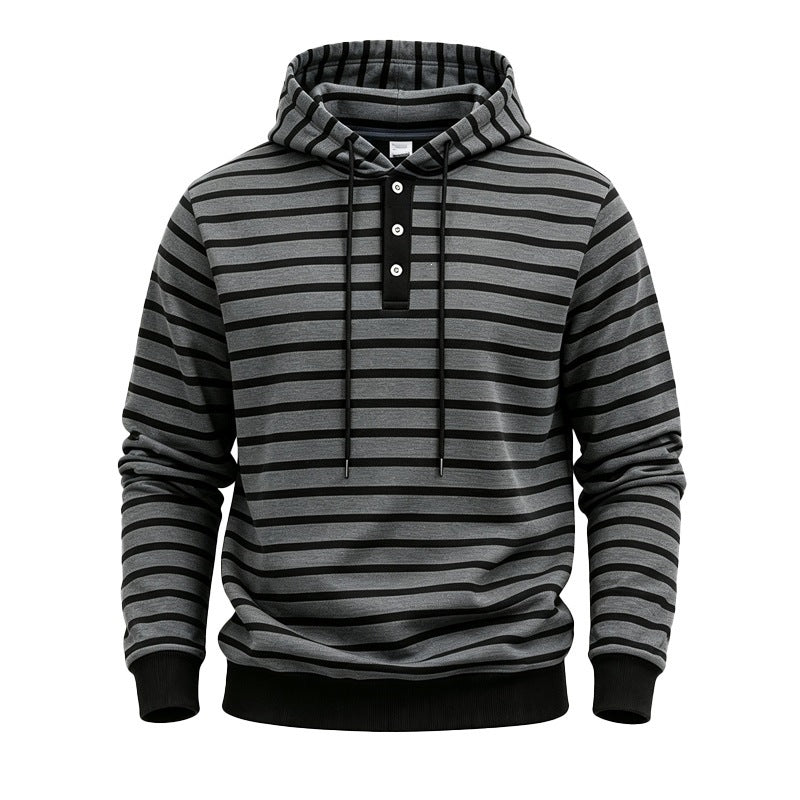 Herren Kapuzenpullover mit Knopfleiste und modischem Streifenmuster Shop Nory