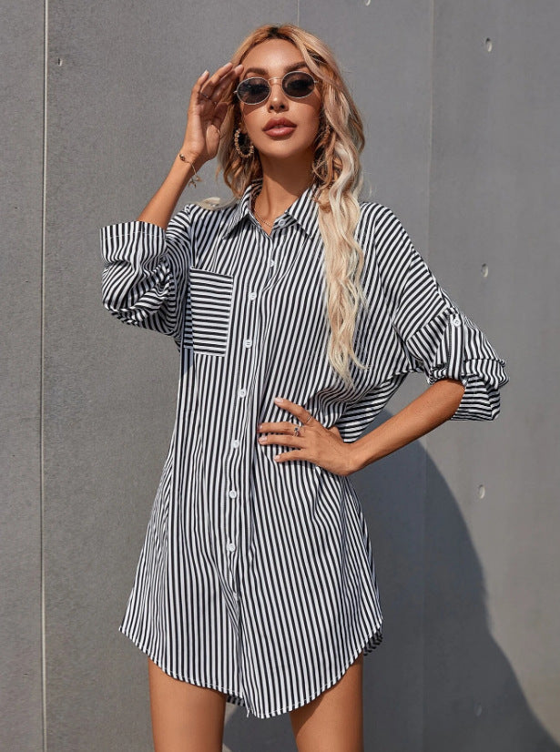 Damen Hemdblusenkleid im lässigen Stil mit Streifenmuster