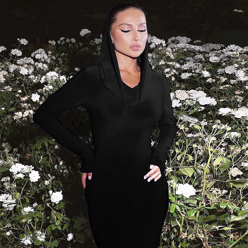 Damen elegantes Abendkleid mit Kapuze und figurbetonter Silhouette