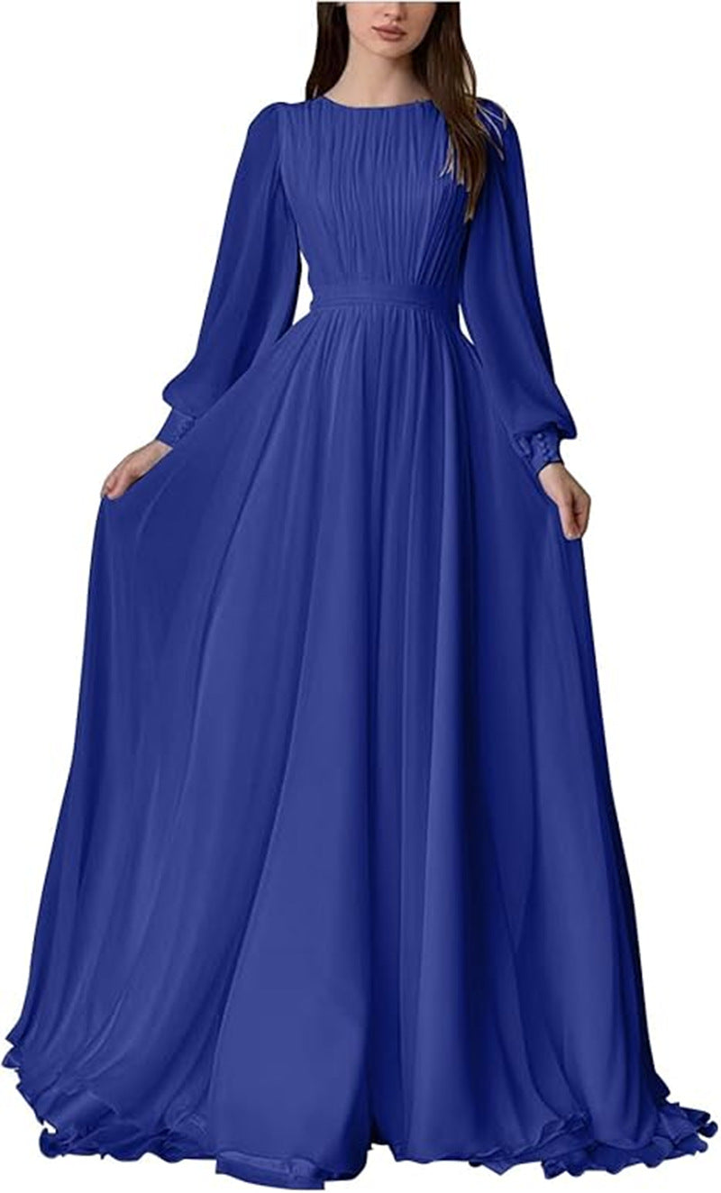 Damen Maxi-Party Kleid mit langen fließenden Ärmeln und Spitzenakzenten