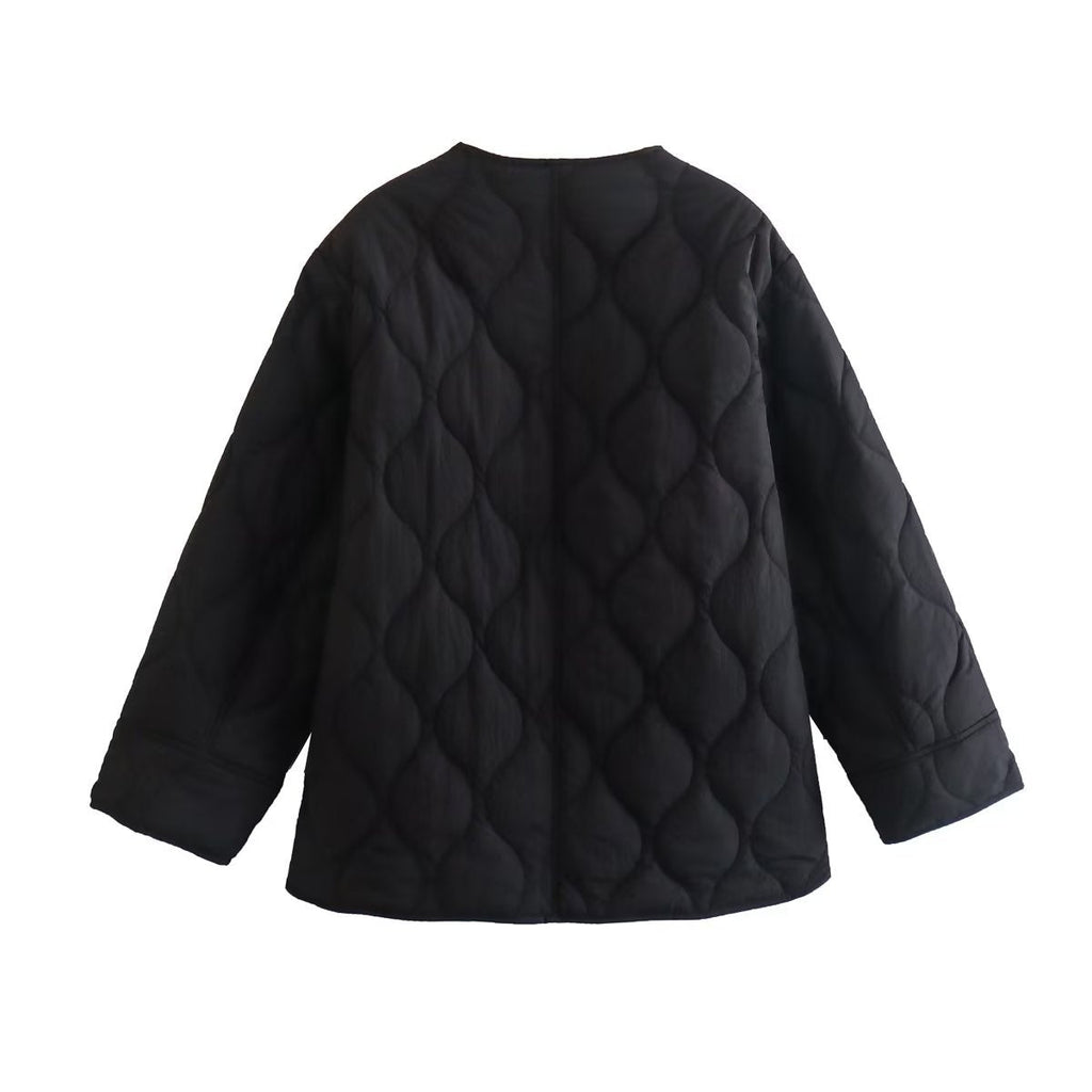 Gepolsterte Jacke Damen, Leichtes Übergröße Modell mit Taschen, Knopfverschluss