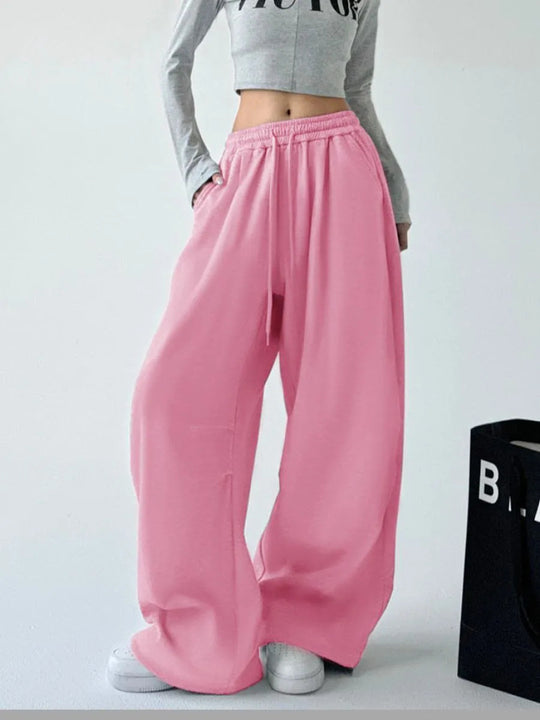 Damen weit geschnittene High-Waist Loungehose mit elastischem Bund, Tunnelzug und seitlichen Eingrifftaschen Shop Nory