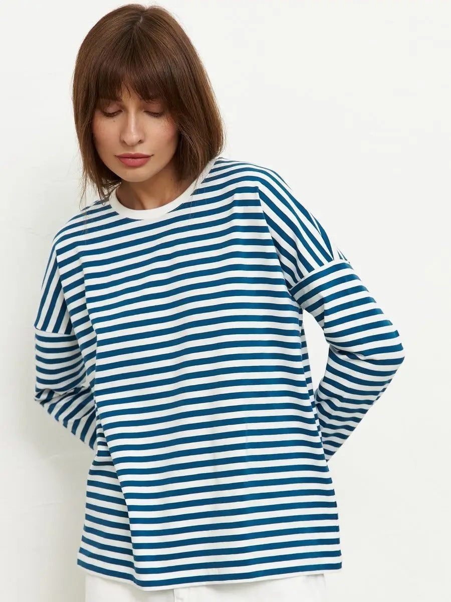 Damen gestreiftes Langarmshirt mit lässigem Schnitt und rundem Halsausschnitt
