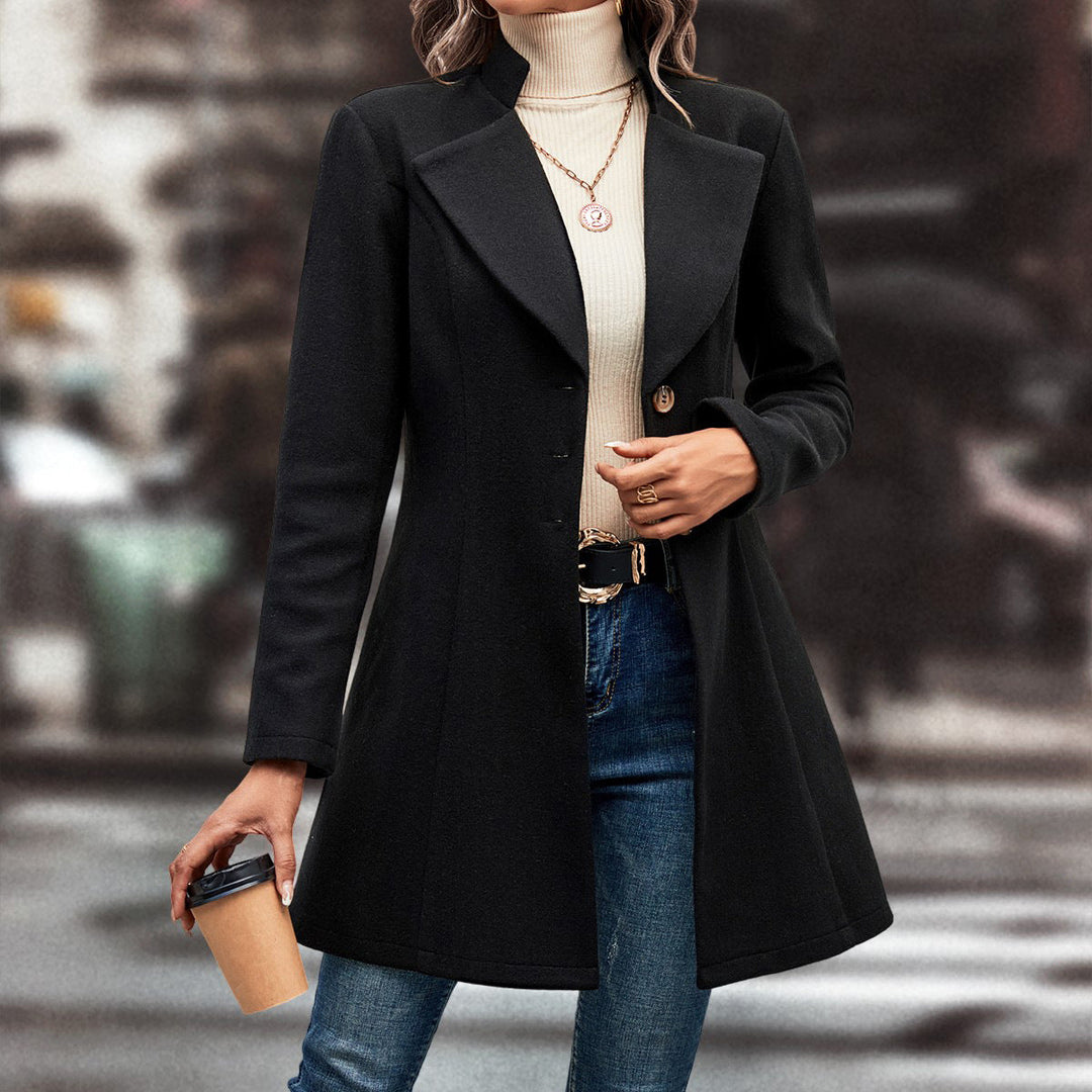 Damen eleganter Langblazer mit modernem Kragen und tailliertem Schnitt