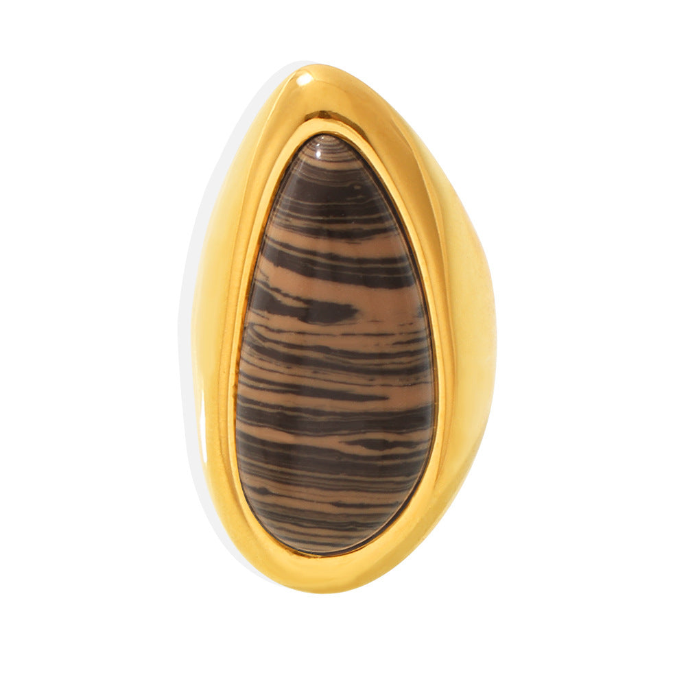Damenring mit aufregendem Tropfen-Design aus hochwertigem Edelstahl und einzigartigem Holzmaserungstein Shop Nory