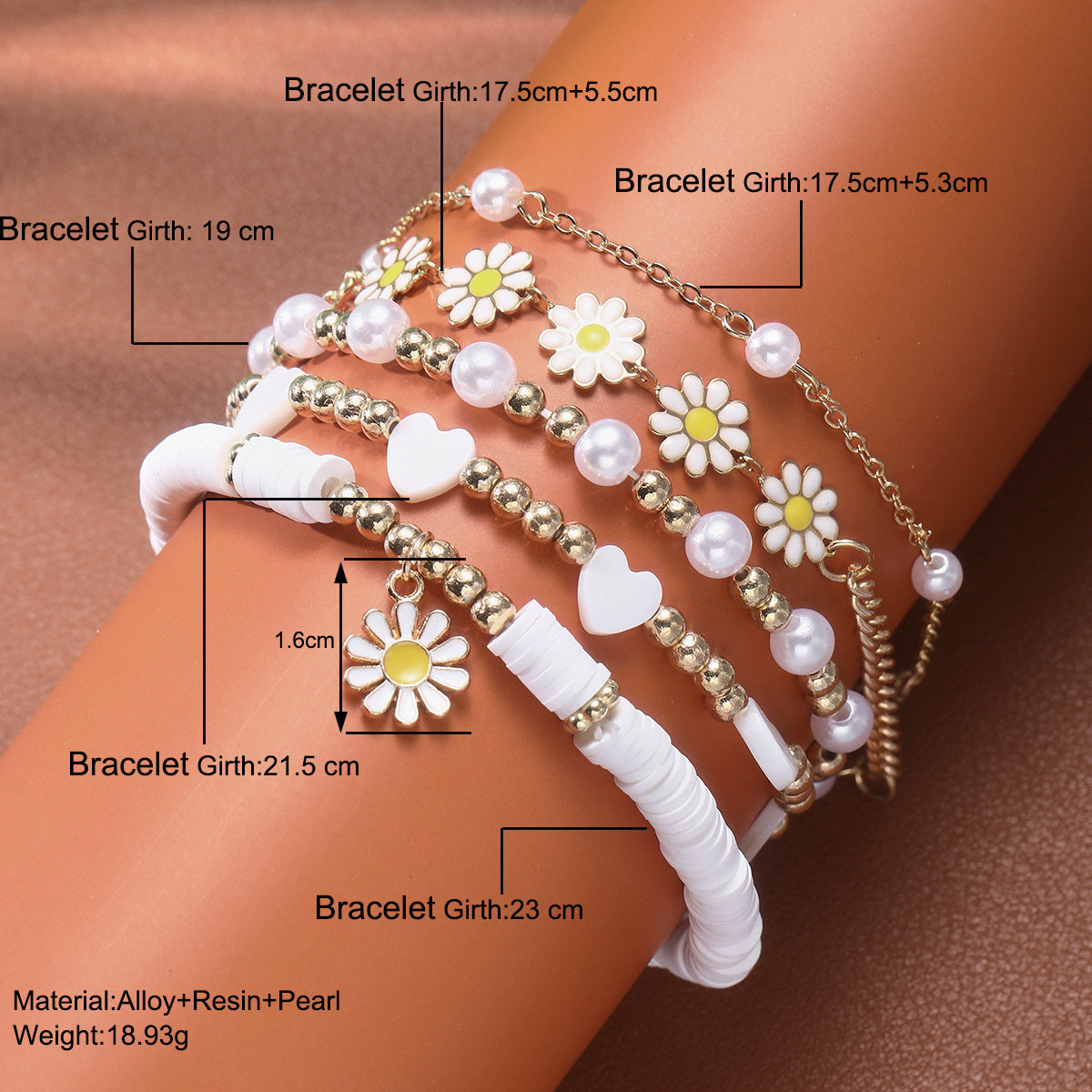 Damen Armband Set mit floralen und perlenden Akzenten Shop Nory