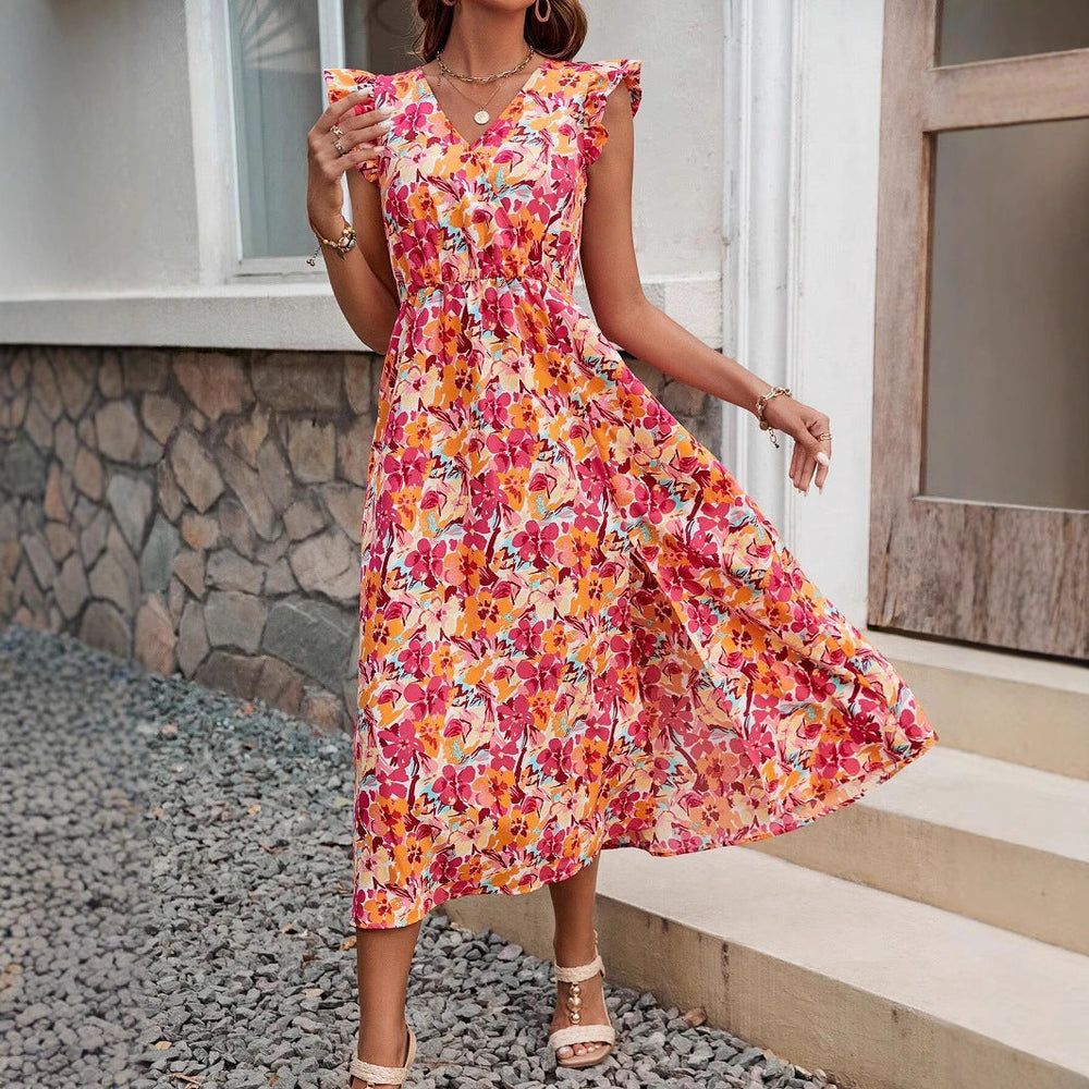 Damen Sommerliches Maxikleid mit Rüschendetails und floralem Design Shopnory