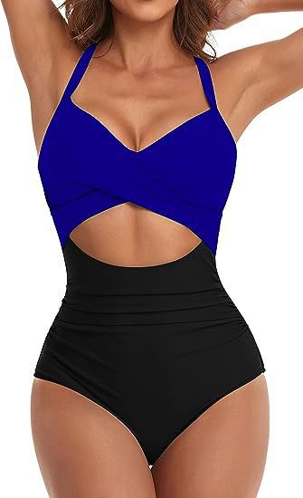 Damen Cut-Out Badeanzug mit Kreuzgurt