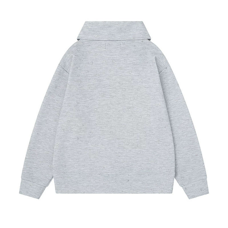 Damen Oversize-Sweatshirt mit asymmetrischem Stehkragen, Kängurutasche und musikalischer Herz-Stickerei Shop Nory