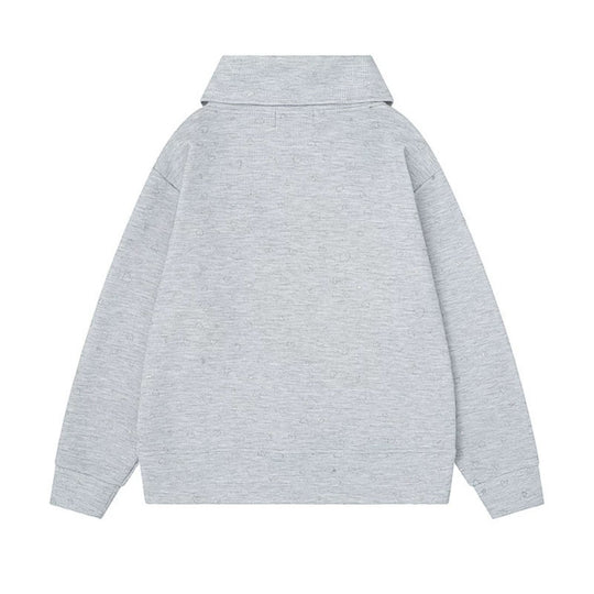 Damen Oversize-Sweatshirt mit asymmetrischem Stehkragen, Kängurutasche und musikalischer Herz-Stickerei Shop Nory