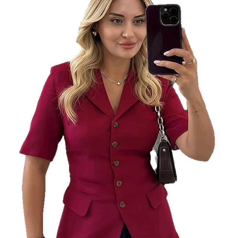 Damen Modische Blazerjacke mit kurzen Ärmeln