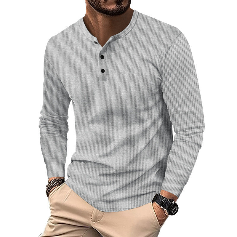 Herren Langarm-Henley-Shirt aus atmungsaktivem Strukturstoff