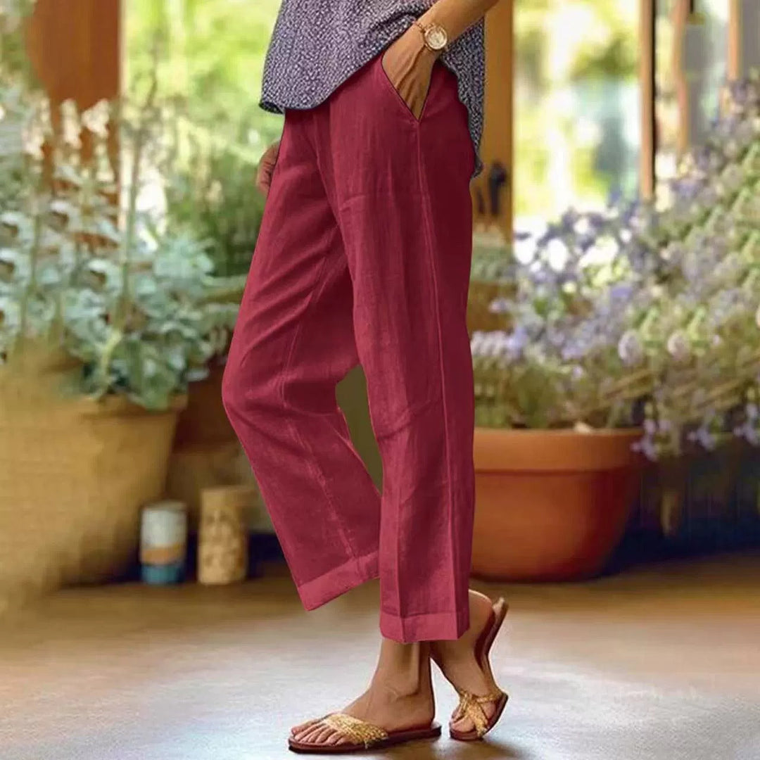 Damen Leinenhose mit weitem Schnitt und praktischen Taschen