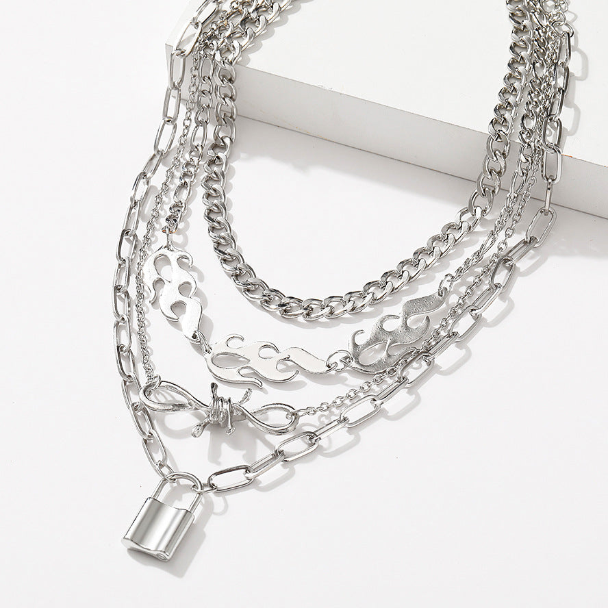 Damen mehrlagige Kette mit einzigartigem Flammen-Design Shop Nory