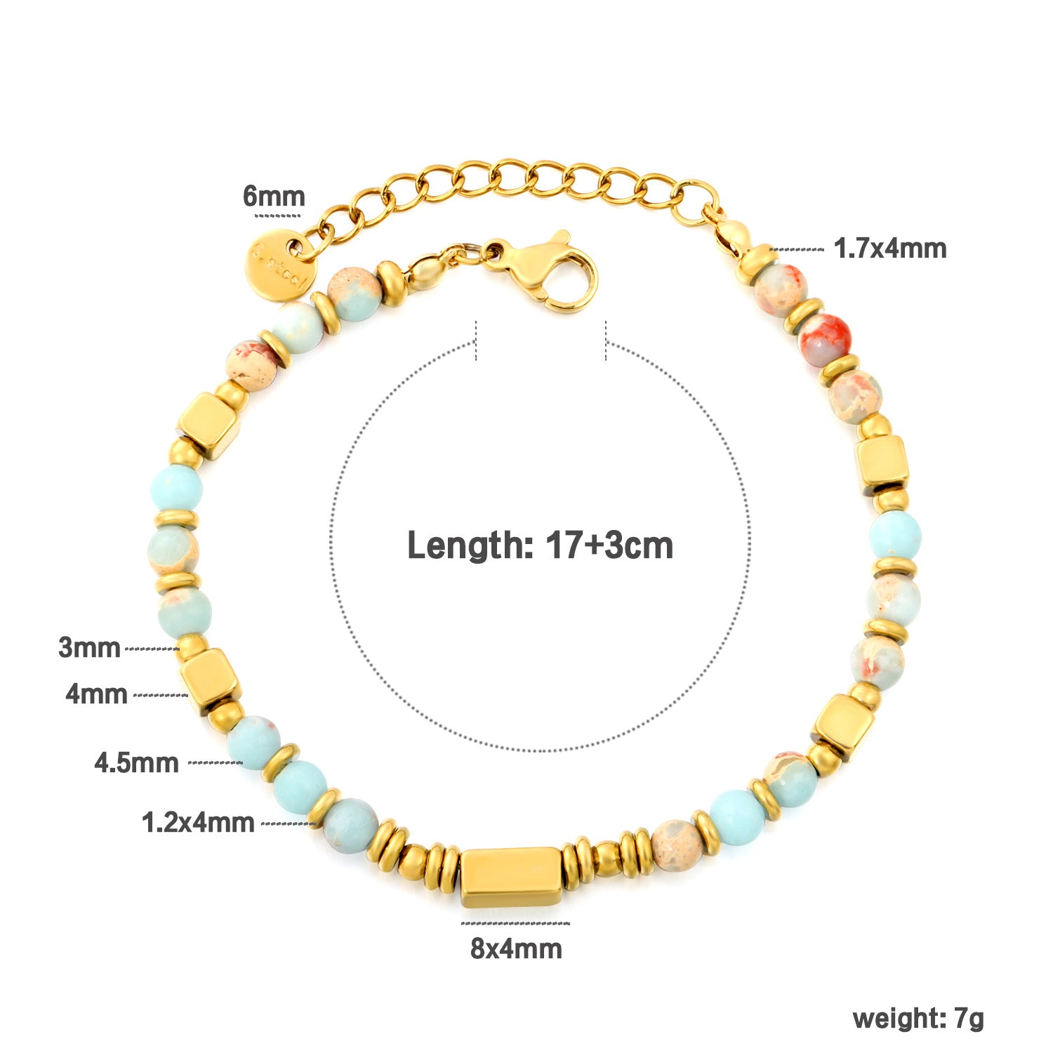 Damen Armband mit farbigen Natursteinen und goldplattierten Akzenten Shop Nory