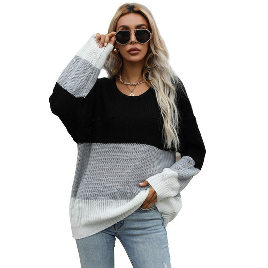 Damen Oversize-Feinstrickpullover mit breiten Blockstreifen und Rundhalsausschnitt Shop Nory
