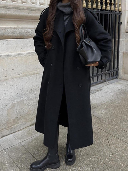 Damen Oversize Wollmantel mit breitem Reverskragen und Taillengürtel Shop Nory