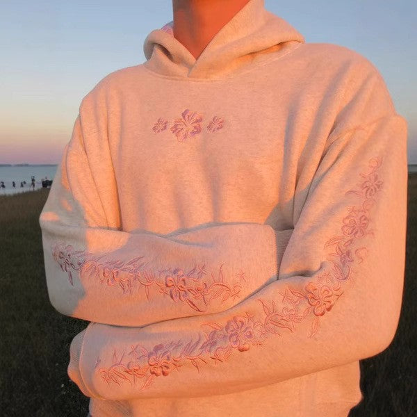 Damen Kapuzenpullover mit floralem Stickereien und bedrucktem Kapuzenfutter Shop Nory