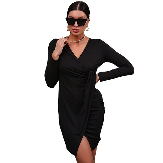 Damen Figurbetontes Wickel-Midikleid mit Drapierung, V-Ausschnitt und asymmetrischem Saum Shop Nory