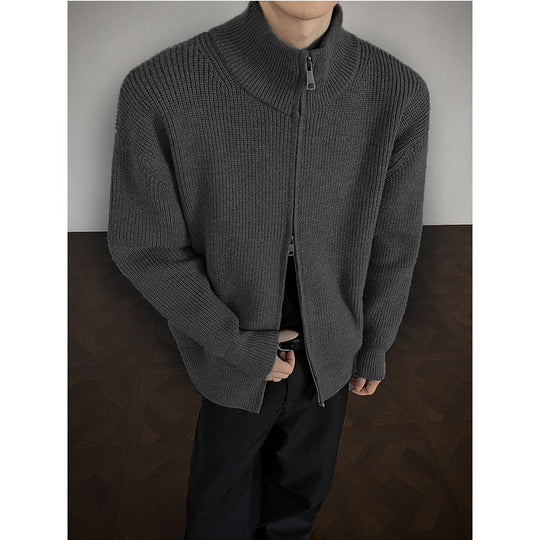 Unisex Grobstrick-Zipjacke mit Stehkragen und Zwei-Wege-Reißverschluss Shop Nory