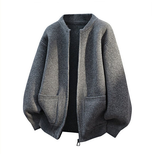 Herren Oversize-Strickjacke mit Zwei-Wege-Reißverschluss, geripptem Bund und aufgesetzten Taschen Shop Nory
