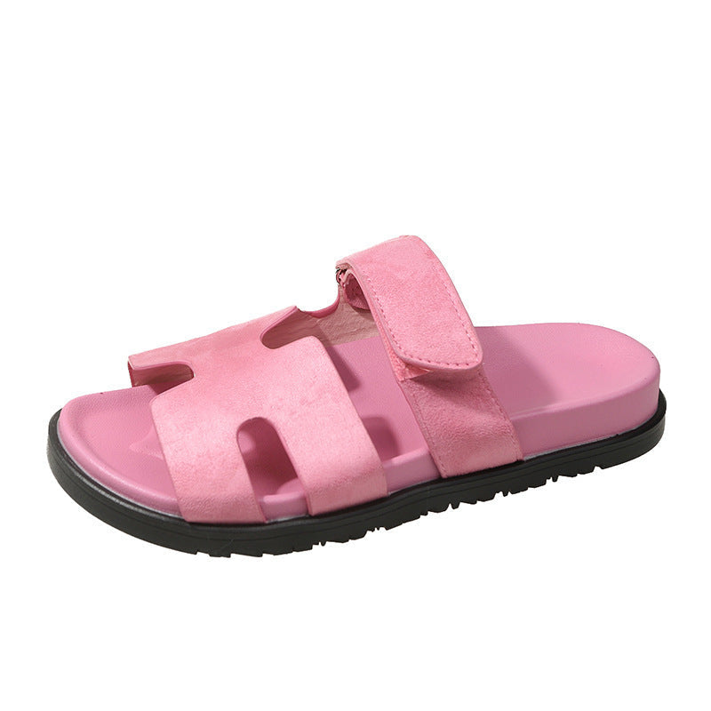 Damen komfortable Veloursleder-Sandalen mit verstellbarem Klettverschluss und rutschfester Sohle Shopnory
