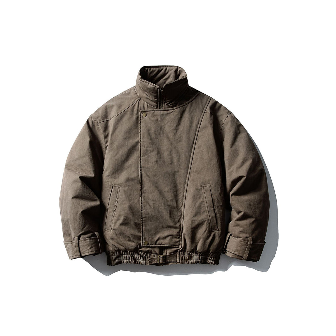 Herren Voluminöser Stehkragen-Bomber mit asymmetrischer Frontpatte und Taillen-Buckle Shop Nory