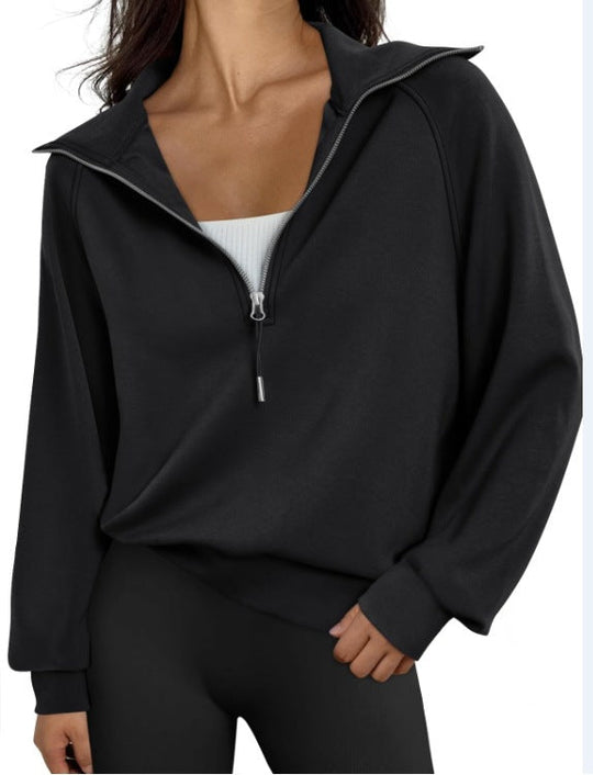 Damen lässiger Sweatpullover mit hohem Kragen und Reißverschluss