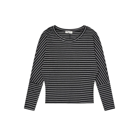 Damen Gestreiftes Langarm-Rundhals-Top aus Baumwollmischung Shop Nory